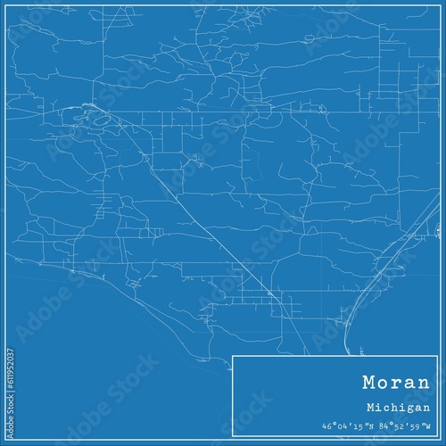 Blueprint US city map of Moran, Michigan.