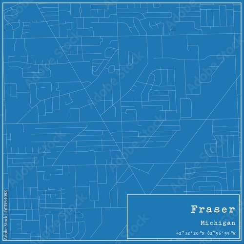 Blueprint US city map of Fraser, Michigan.
