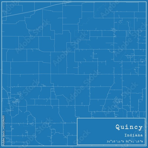 Blueprint US city map of Quincy, Indiana.