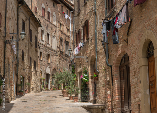 Charming narrow streets of Volterra town in Tuscany, Italy
