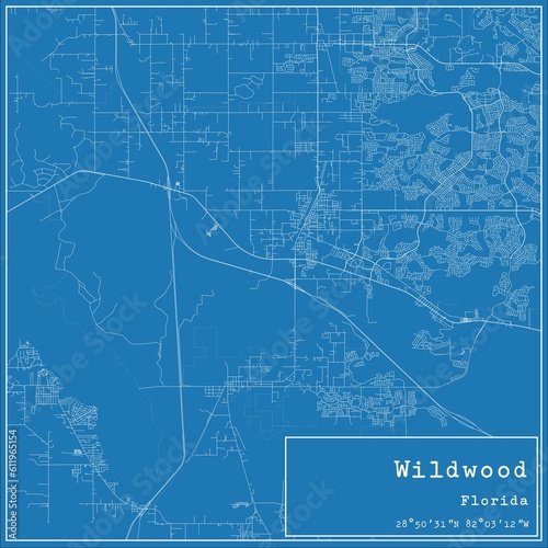 Blueprint US city map of Wildwood, Florida.