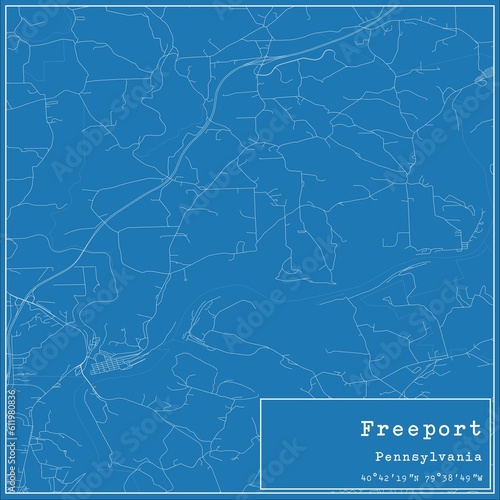 Blueprint US city map of Freeport, Pennsylvania.