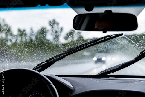 Driving in the rain on highway