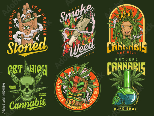 Smoking cannabis colorful set sticker