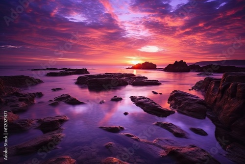 Vivid Purple Ocean Sunset -ai generated