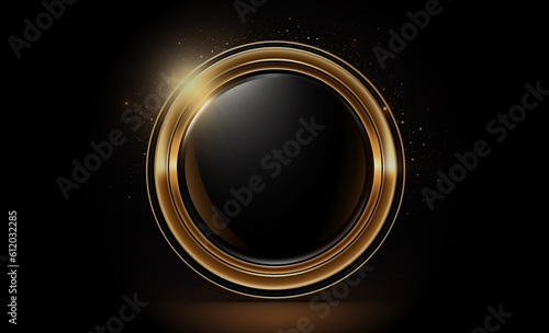 Elegant gold shiny circle stage vector illustration in black background. Premium modern golden banner wallpaper created with Generative AI technology