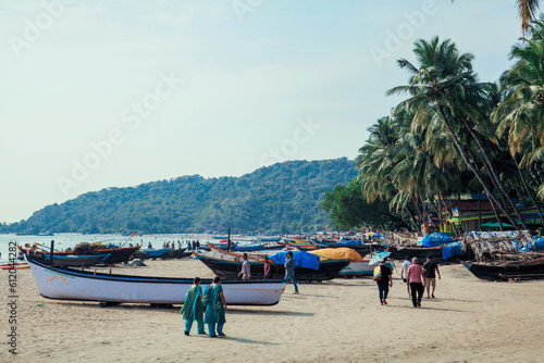 Sunny Beach with Tourists in the Goa state, India