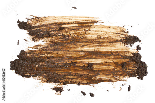 Wet mud, stains texture isolated on white background, top view and clipping path