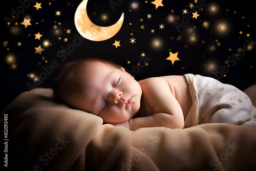 The baby is sleeping, cozy sleep under the stars and the moon, Generative AI 5