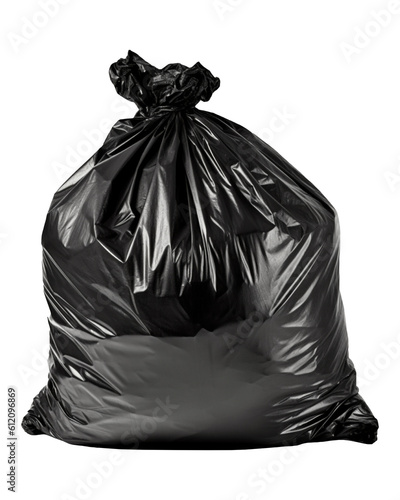 Black garbage bag isolated on transparent or white background, png