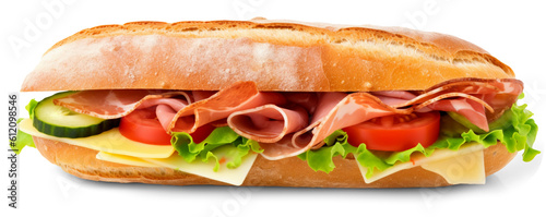 Ciabatta sandwich isolated on transparent or white background, png