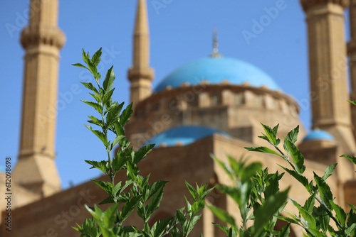 Close up of the Mohammad Al-Amin Mosque, a Sunni Muslim mosque located in downtown Beirut..