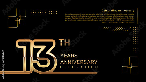 13 year anniversary template design with gold color and double line numbers, vector template