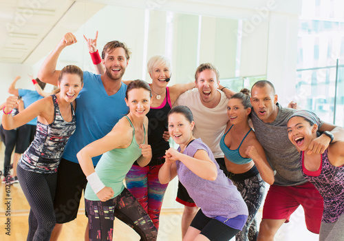 Portrait enthusiastic exercise class cheering