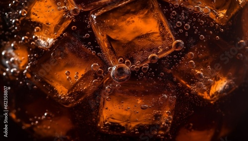 Close up on Ice Cubes in Cold Coke Beverage Generative AI