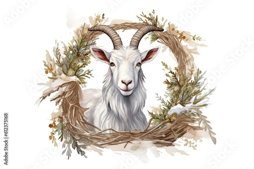 Yule Goat Collection - Traditional Swedish and Scandinavian Christmas Decoration with Hay Background: Generative AI