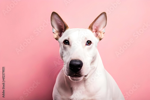 Bull Terrier on light pink background