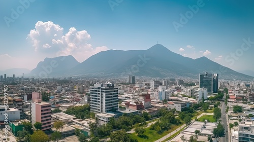 Panoramic View of Monterrey, Nuevo Leon - A Stunning Skyline of the City Landscape during the Day: Generative AI