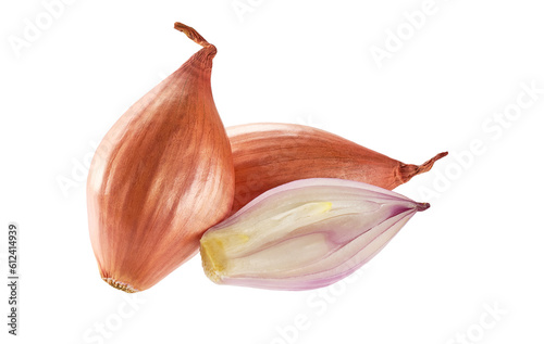 Fresh shallot, onion with slice isolated on white background.