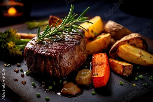 Succulent fillet steak and roast vegetables | Generative AI 