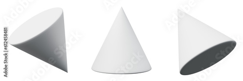 3d cone white realistic rendering of basic geometry object
