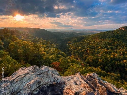 Scenic shot of Magazine Mountain during dramatic sunset