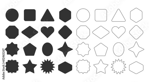 Black basic silhouette and line empty geometrical shapes icons set on white background
