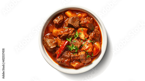  view of a goulash in a bowl isolated against transparent