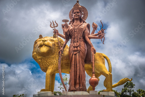 Statue of hindu divinity goddess Durga at Grand Bassin, Mauritius. High quality photo