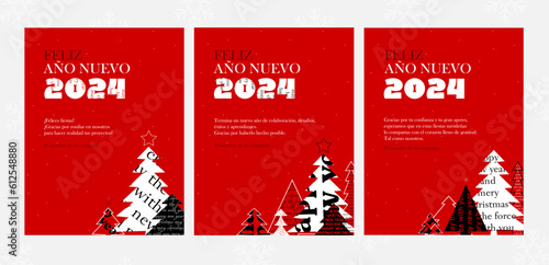 Año Nuevo postal, navidad 2024 tarjeta postal en español