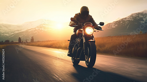 Motorbike rider on road. Generative AI