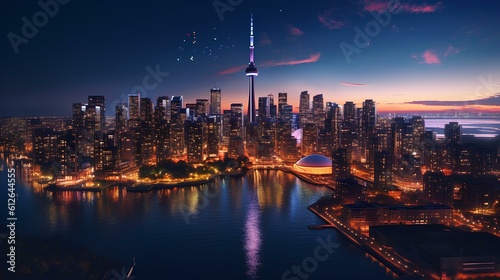 Toronto skyline at night. generative AI