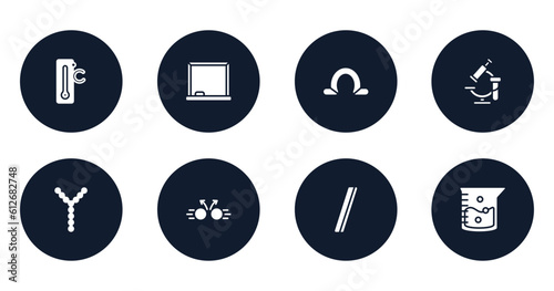 laboratory filled icons set. flat filled icons sheet included celsius, drawing board, omega, healthcare and medical, chromosome, collision, slash, agitator vector.