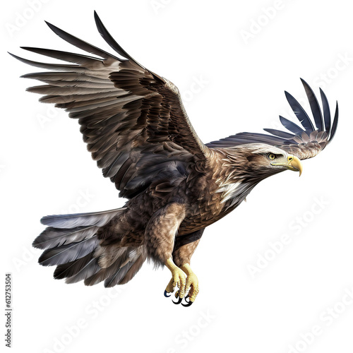 An eagle spreads its wings, isolated on a white background