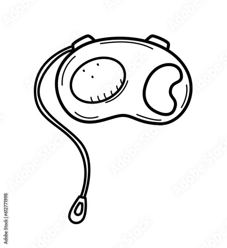 A tape measure leash for walking dogs or pets. Vector doodle illustration of a retractable leash.