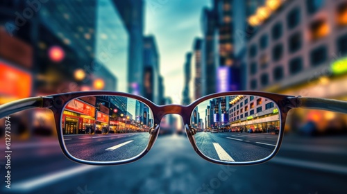 Glasses make the world around you brighter, blurry background, ai