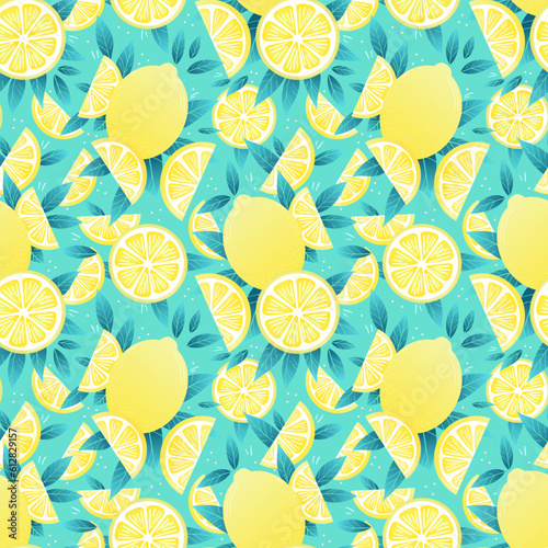 Lemon vector pattern tropical fruit seamless repeating background