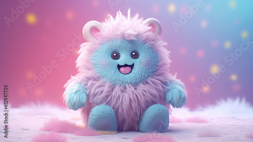 Colorful cartoon character furry monster. 3d creatures