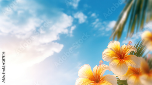 a summer feeling hawaiian poster artwork, flowers design, ai generated image