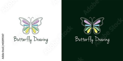 Simple Luxury Butterfly Wings, Minimalist Flying Color Gradient elegant line art style logo