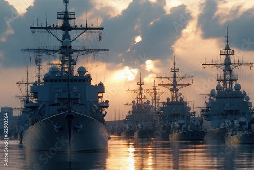 military ships on sea. maritime navy warship. generative ai