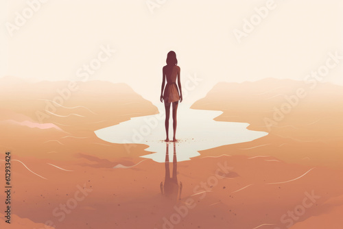 A person with their arms bound standing in quicksand and unable to move. Psychology art concept. AI generation