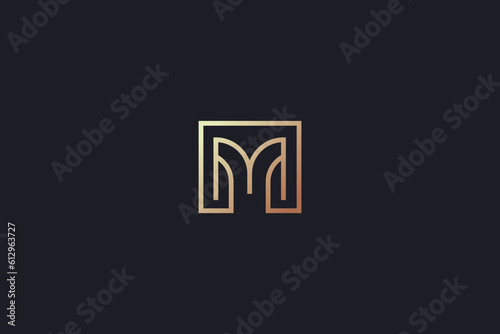 M letter design line style creative golden wordmark design typography illustration, m royal logo, m spa logo, m golden initials
