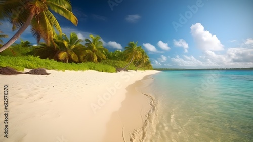 Coastal harmony, breathtaking tropical beach, azure skies, and harmonious coastline