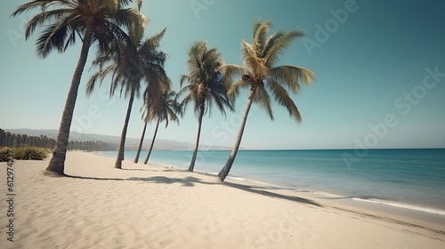 Palmy Trees and a Sandy Beach Illuminate the Evening Sky