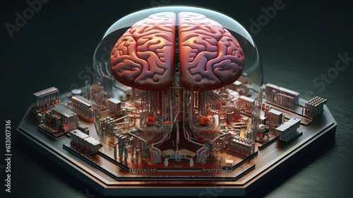 A 3D rendered human brain with detailed anatomy and structures. Generative ai