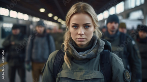 a federal police officer, in uniform, police uniform, border guard and customs officer, customs and control, on patrol, caucasian woman or special unit