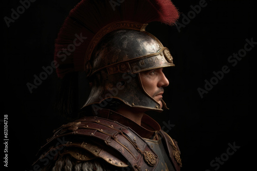 Close-up portrait of an ancient Roman centurion (Generative AI)