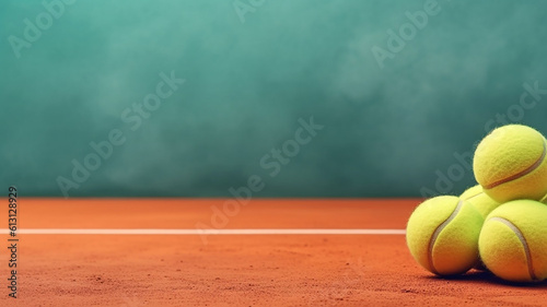 generative AI image of sports tennis and tenis balls in a huge tennis court 
