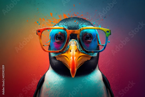 Generative Ai of a funky penguin with glasses.